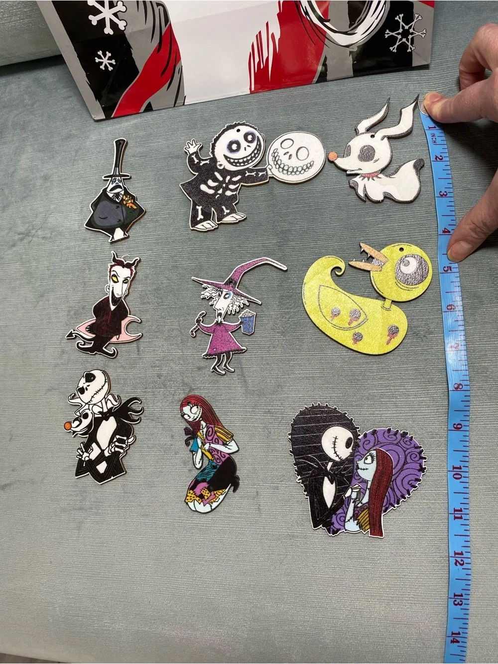 Nightmare Before Christmas Wooden Ornaments NWOT 9 piece and Gift Bag